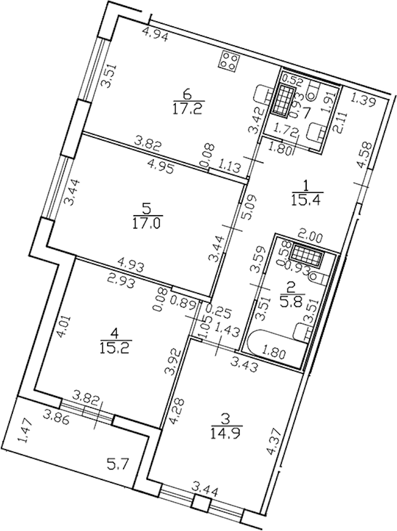 3-комнатная квартира 91.2 м², 8/8 эт., ЖК «Lotos club»